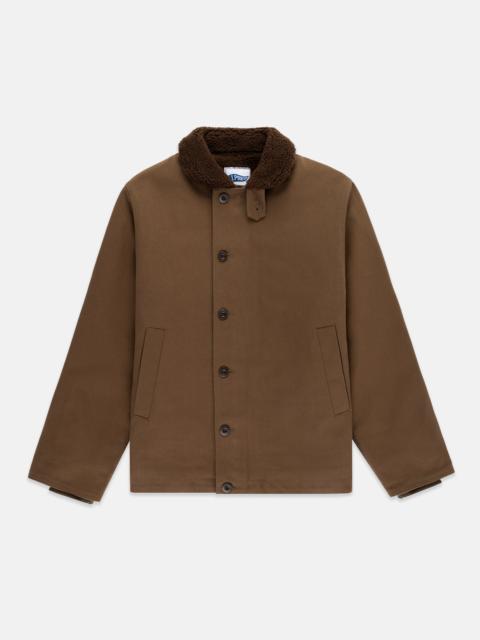 J. PRESS OLIVE FLEECE-LINED CANVAS DECK JACKET