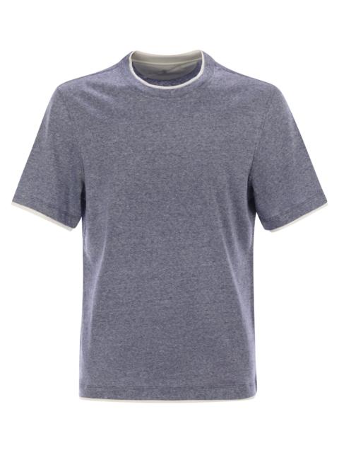 Brunello Cucinelli Brunello Cucinelli Men Crew-Neck T-Shirt In Linen And Cotton Jersey With Faux Layering