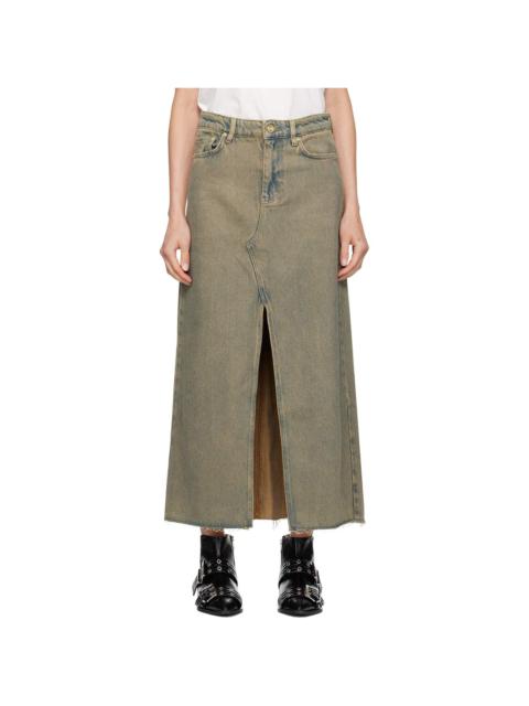 GANNI Brown Overdyed Heavy Denim Maxi Skirt