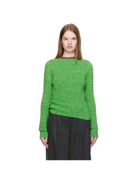 AURALEE Green Cashmere Melange Knit Sweater