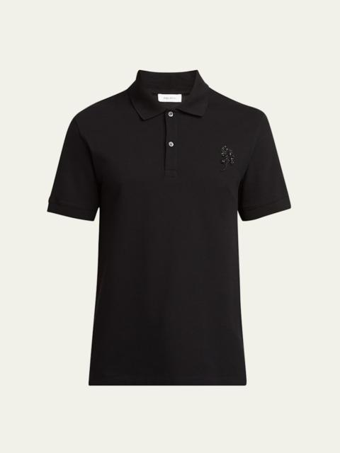 Alexander McQueen Men's Short-Sleeve Beaded Rose Piqué Polo Shirt