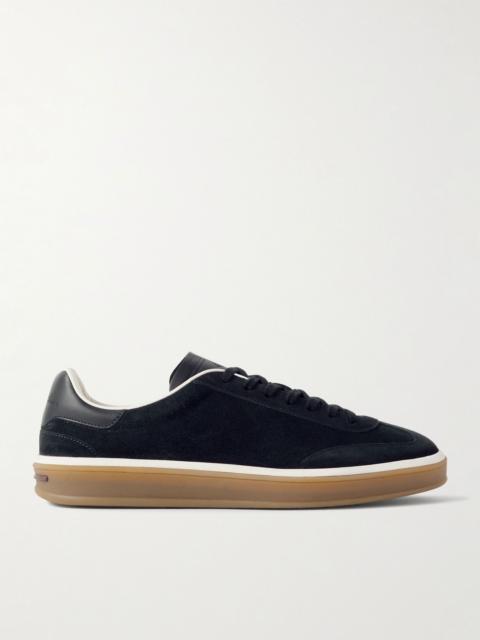 Loro Piana Tennis Walk Leather-Trimmed Suede Sneakers Midnight blue