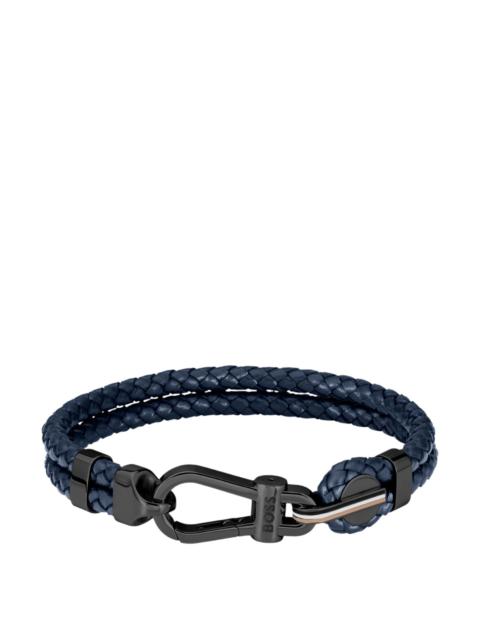 BOSS BLUE BRAIDED-LEATHER CUFF WITH BLACK CARABINER CLOSURE