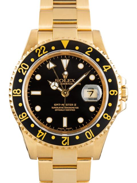 ROLEX Used Rolex GMT-Master II Black Dial Ref 16718 18K Yellow Gold
