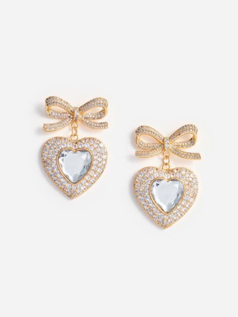 self-portrait Gold Bow Crystal Heart Earrings