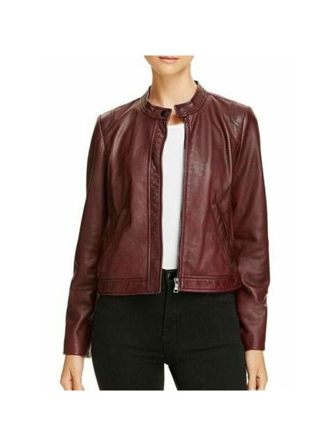 Rebecca Taylor Leather Jacket Bordeaux Perforated Leather Jacket SZ XS $995 NWT