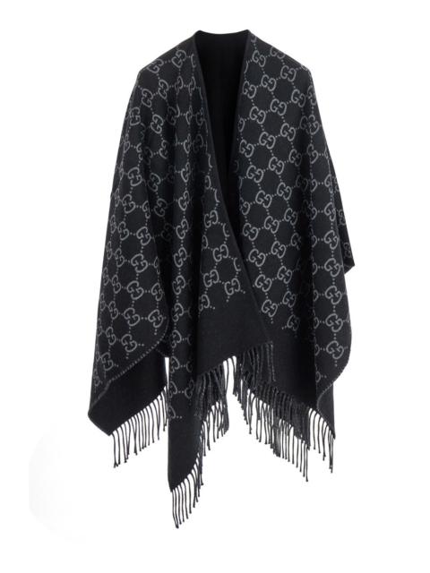 GUCCI Gucci Women Black Cape With Fringed Hem In Gg Wool Jacquard Woman
