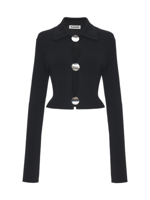 Jil Sander Virgin Wool Polo Cardigan black