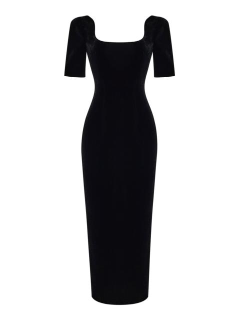 RASARIO Scoop-Neck Velvet Midi Dress black