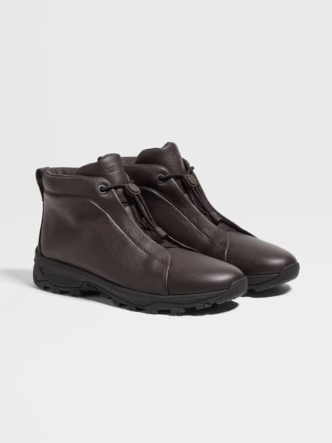 ZEGNA DARK BROWN LEATHER TRIPLE STITCH™ VETTA SNEAKERS