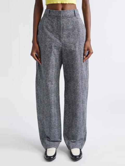 Givenchy Givenchy Double Pleat Low Waist Donegal Herringbone Pants in Black/White at Nordstrom
