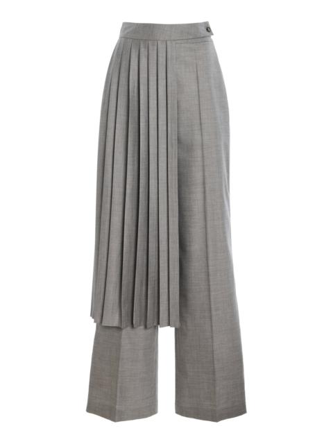 ADAM LIPPES Skirt-Detailed Tropical Wool Wide-Leg Pants light grey