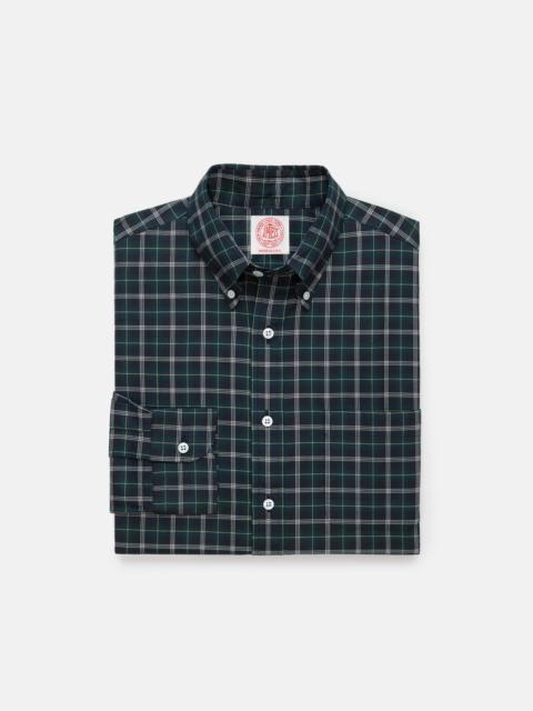 J. PRESS MADE-IN-USA THOMAS MASON BLUE & BLACK TARTAN BROADCLOTH SPORT SHIRT - CLASSIC FIT