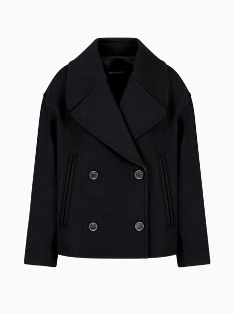 EMPORIO ARMANI DOUBLE-BREASTED SHORT PEA COAT IN VIRGIN WOOL CAVALRY TWILL