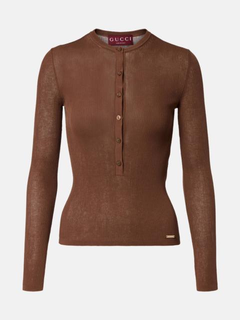 GUCCI Ribbed-knit cotton Henley shirt