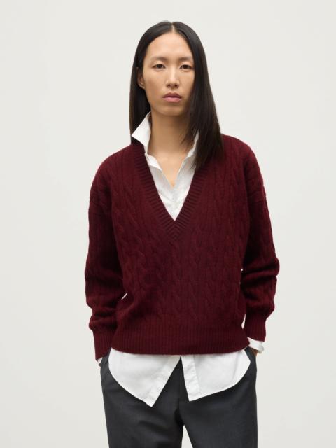 Johnstons of Elgin Kylesku Deep V Dark Red Cashmere Jumper