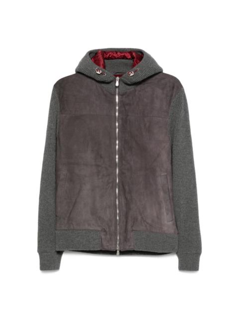 suede zip-up bomber jacket