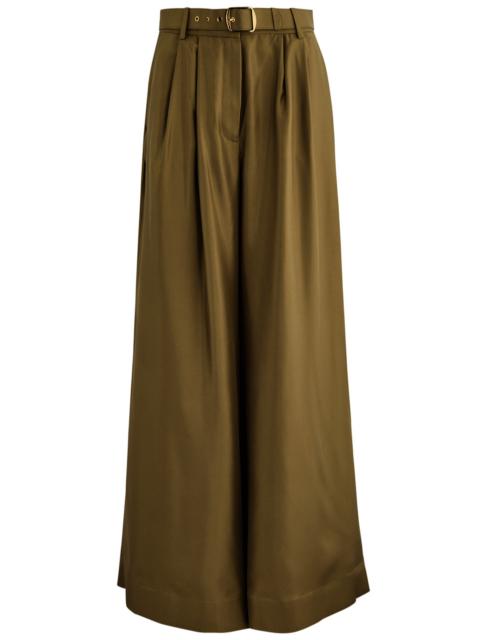 Zimmermann Zimmermann Crush Belted Flared-leg Silk Trousers