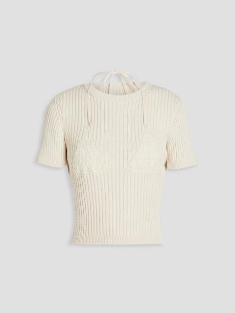 JACQUEMUS La Maille Bikini embellished ribbed cotton-blend top