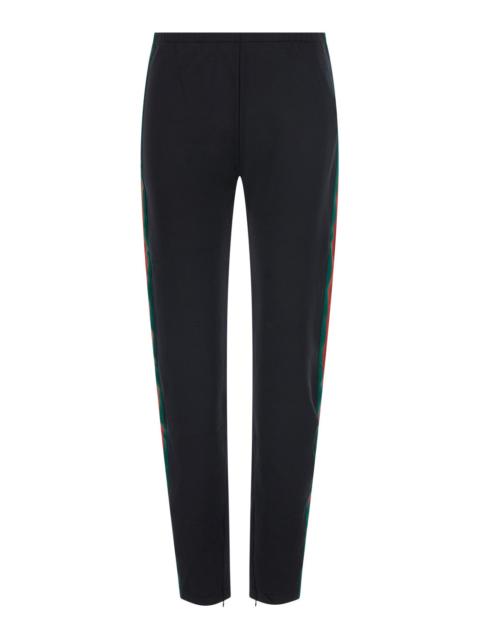 GUCCI Gucci Women Black Pants With Web Side Bands And Embroidered Logo Lettering In Tech Fabric And Cotton
