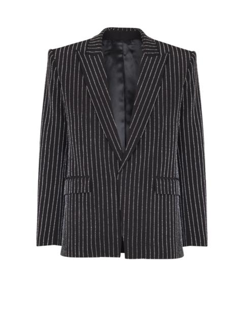 Balmain 1-button wool jacket with crystal stripes