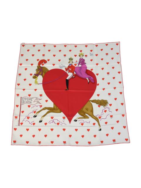 Hermès Hermes Carre 70 Tea Time Heart King And Queen Silk Square Scarf White Red