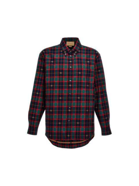 Gucci Men Red/Blue Checked Button-Down Shirt In Cotton