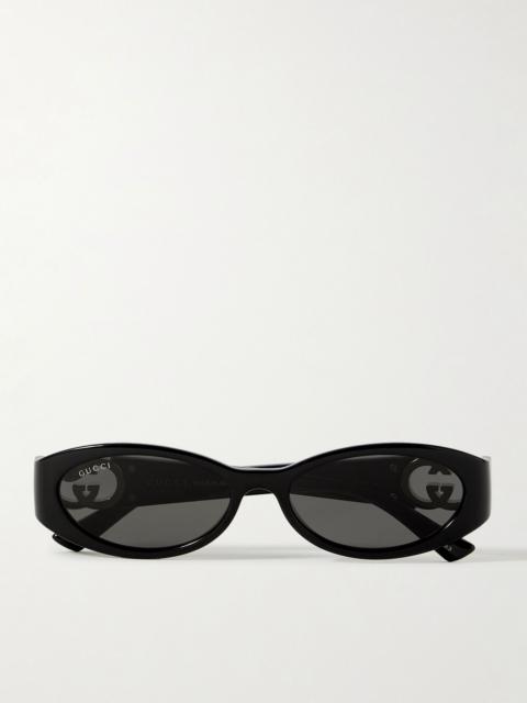 GUCCI Oval-frame acetate and gold-tone sunglasses Black