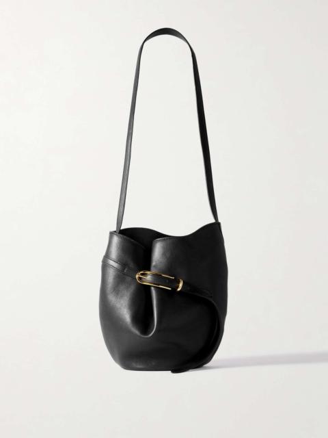 Buckled leather bucket bag Black