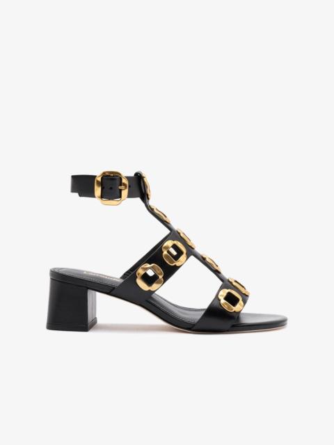 Larroudé Milan Gladiator Block Sandal In Black Leather