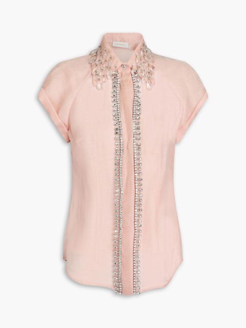 Zimmermann Embellished linen and silk-blend organza shirt
