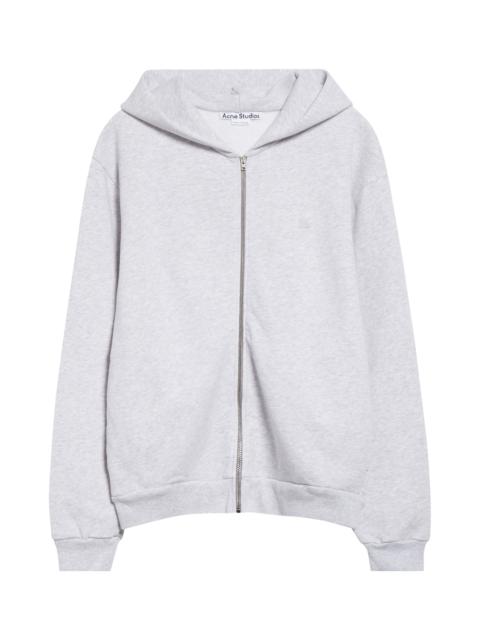 Acne Studios Acne Studios Fupiter Face Patch Mélange Fleece Zip Hoodie in Pale Grey Melange at Nordstrom