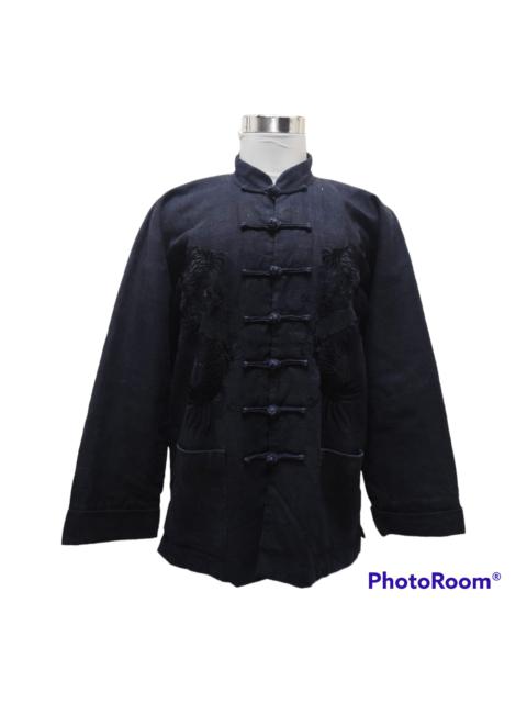 Other Designers Indigo Kimono Oriental Dragons Quilted Linen Jacket