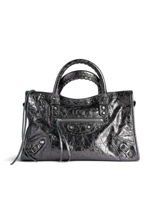 BALENCIAGA LE CITY SMALL METALLIC WOMEN`S BAG IN STEEL GREY