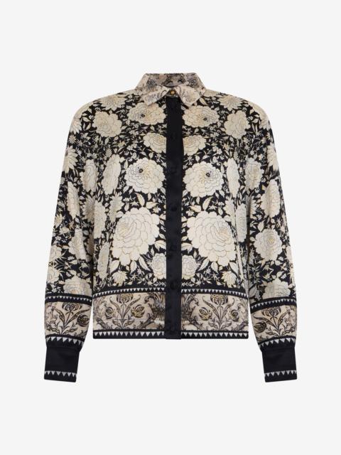 Roberto Cavalli Black and Ivory Floral Print Shirt