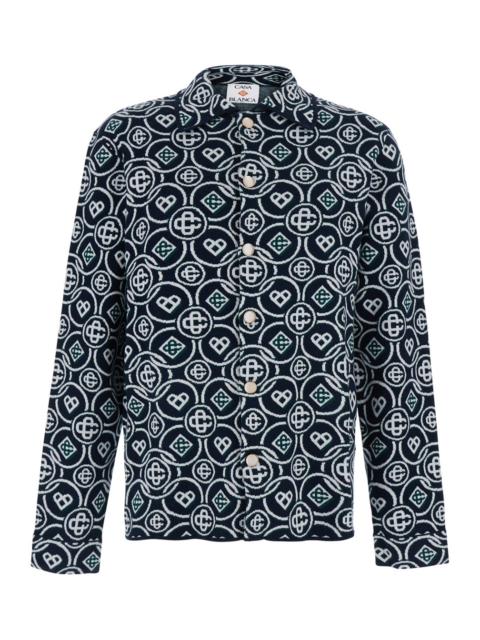 CASABLANCA Casablanca Men Blue Shirt With Classic Collar And All-Over Logo Monogram In Cotton For Men