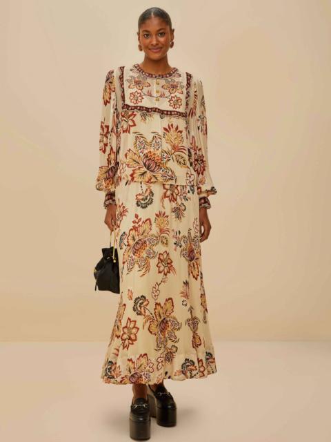 FARM RIO Sand Aura Floral Midi Skirt