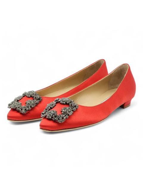 Manolo Blahnik Hangisiflat Jewel Buckle Flat Pumps - Satin - Red 35 5US $1095
