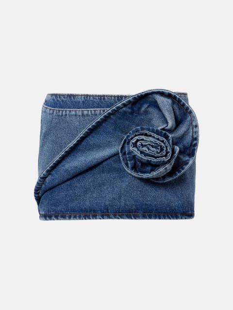 MAGDA BUTRYM Floral-appliqué denim miniskirt