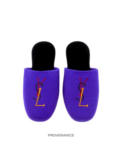 SAINT LAURENT Yves Saint Laurent YSL Velour Logo Slipper - Purple