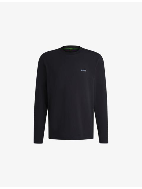 BOSS Brand-print long-sleeve cotton-jersey T-shirt