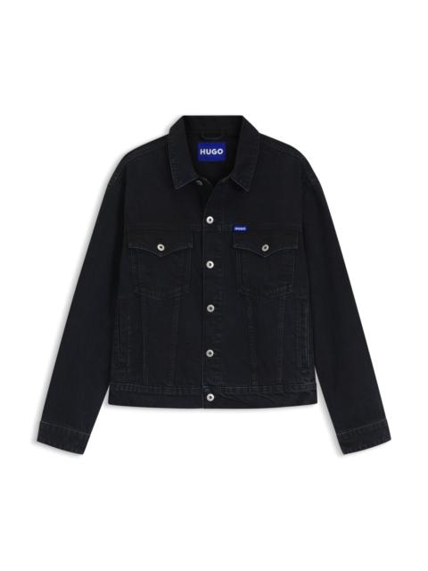 HUGO BLUE-BLACK REGULAR-FIT JACKET IN RIGID DENIM