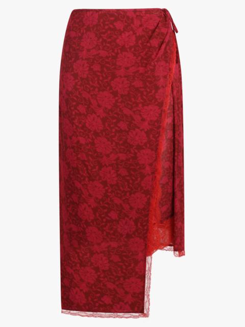 Dries Van Noten SANNE FLORAL PRINT MIDI SLIT SKIRT | CHERRY RED