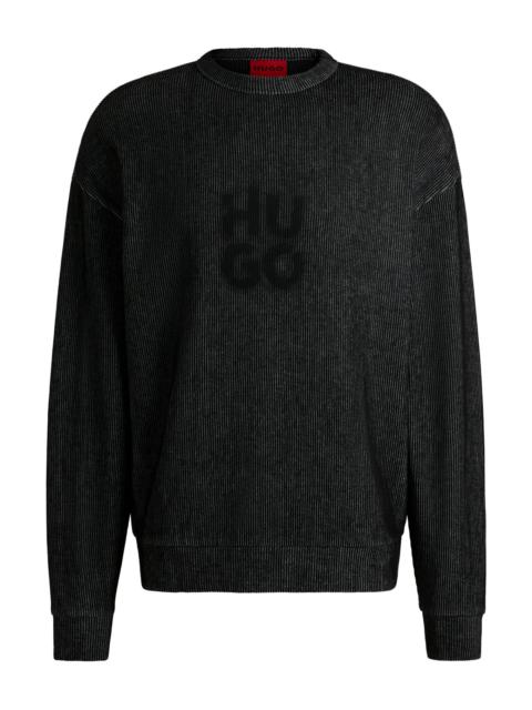 HUGO RIBBED SWEATSHIRT WITH STACKED SMOKE LOGO PRINT