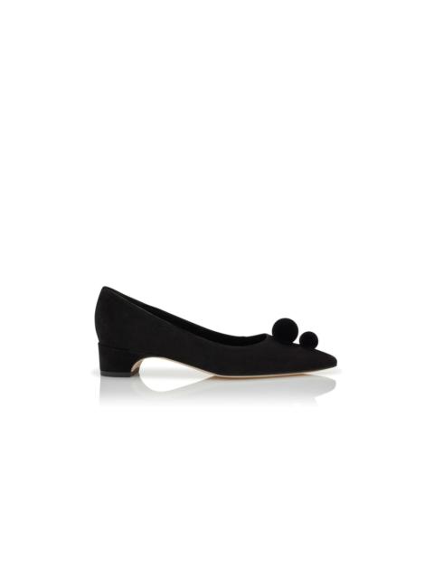 Manolo Blahnik Black Suede Pom Pom Detail Pumps