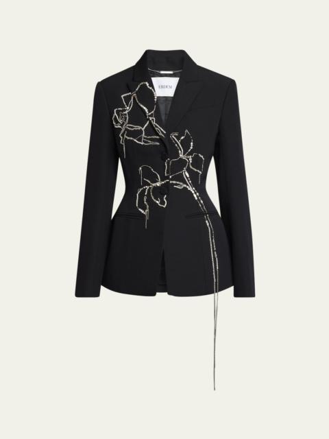 Floral Crystal Fitted Wool Blazer