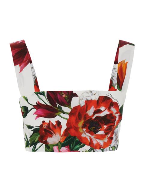 Dolce & Gabbana Dolce & Gabbana Women Multicolor Croped Top With Square Neck And All-Over Floral Design In Cotton Wo