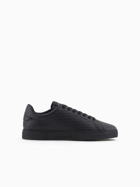 EMPORIO ARMANI LEATHER SNEAKERS WITH ALL-OVER LOGO LETTERING