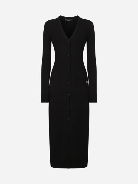 Dolce & Gabbana Long stretch viscose knit cardigan with DG logo