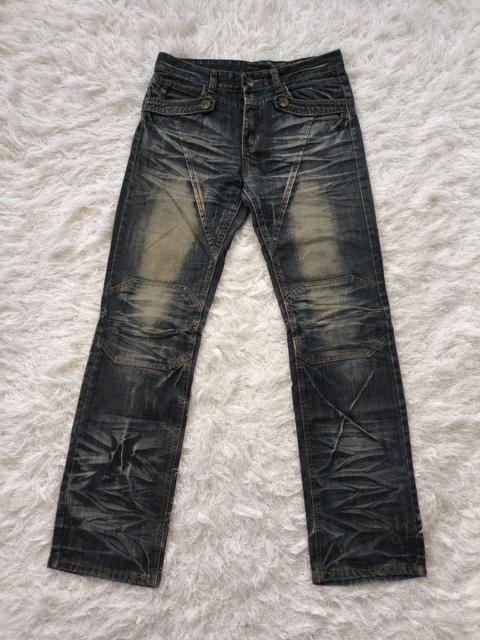 BRING UP JAPAN Flared Faded Claw Mark Double Knee Distressed Denim Jeans